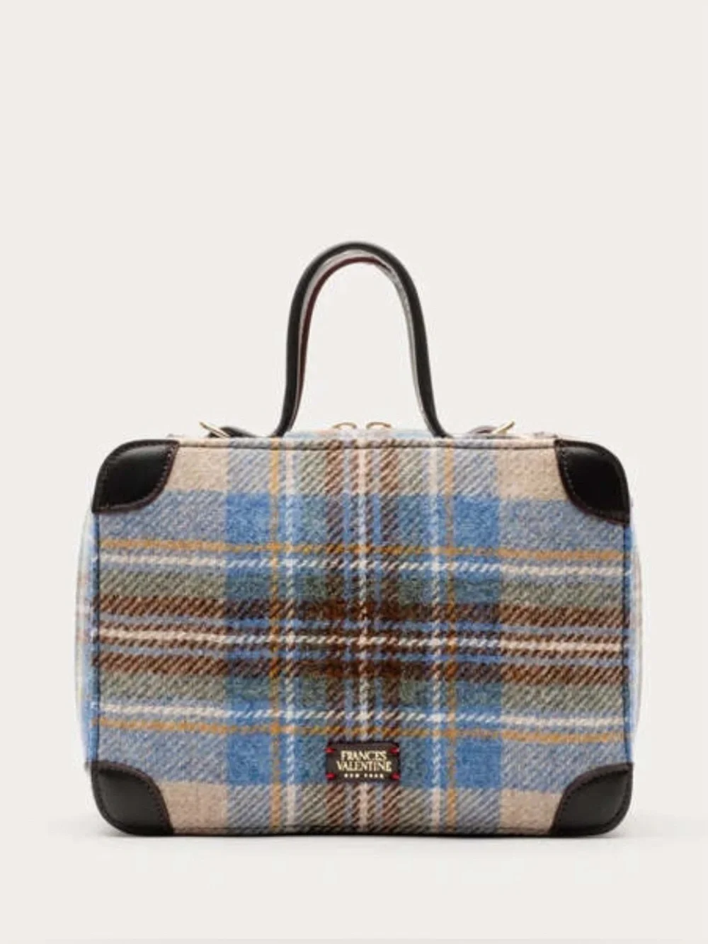 Frances Valentine Blue and Brown Plaid Wool Messenger Bag